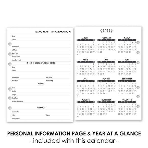 Fits Filofax Agenda 2022 Calendar Insert Refill-all sizes available. - Picture 2 of 10